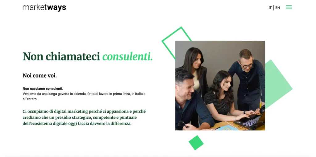 Esempio tipografia Marketways: applicazione dei font Roboto e Merriweather nel sito web istituzionale