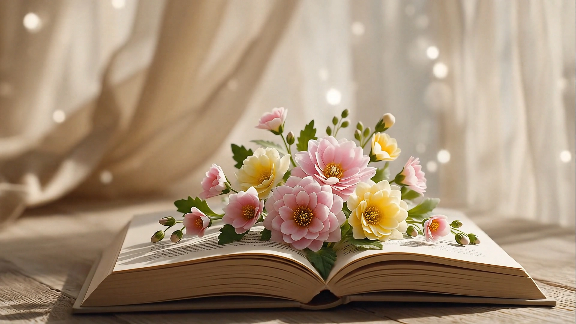 Copertina del progetto Quando la terra riprende fiato, con fiori che sbocciano da un libro aperto in un’atmosfera luminosa e poetica.